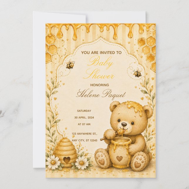 Honey Teddy Bear Baby Shower Invitation (Front)