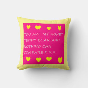 Honey teddy bear logo cushion pillow pink yellow