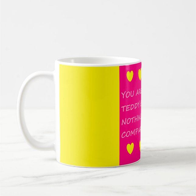 Honey teddy bear message yellow pink mug (Left)