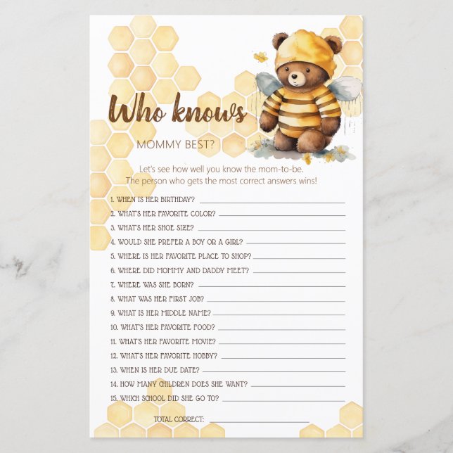 Honey teddy bear Who knows MOMMY BEST? (Front)