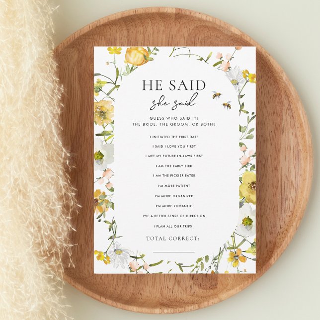 Honey Theme He Said She Said Bridal Shower Game Invitation (Creator Uploaded)