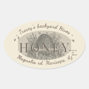 Honey Vintage Skep Backyard Hive Ivory Oval  Sticker