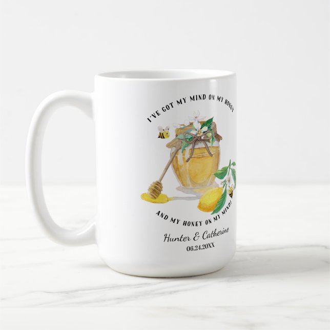 Honey w Cute Bees Lemon Floral n Foliage  Coffee Mug (Left)