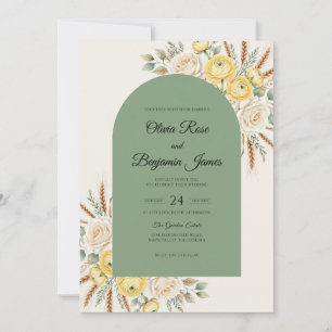 Honey Wheat Sprig Eucalyptus Wedding Invitation