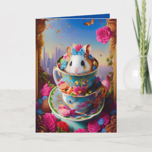Honey White Syrian Hamster Tea Party with Doughnut Card