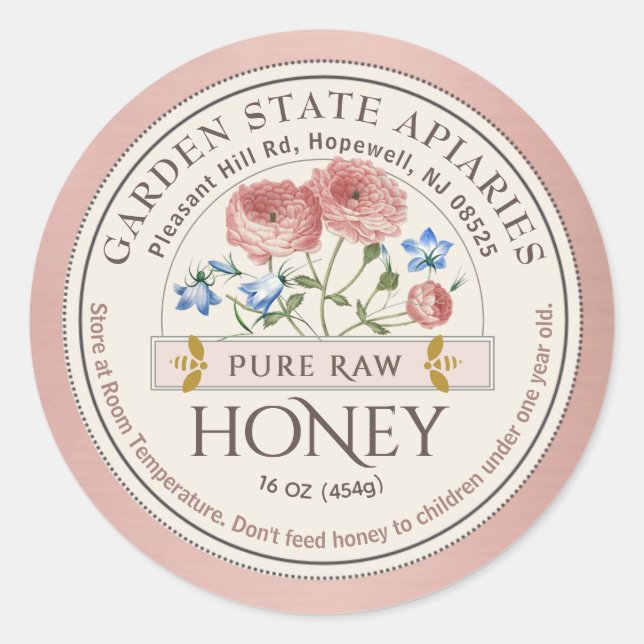 Honey Wildflower & Bee Infant Warning Storage Info Classic Round Sticker (Front)