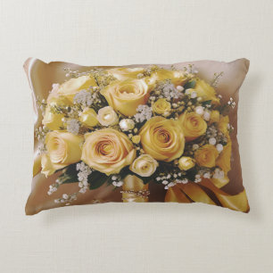 Honey Yellow Roses Wedding Bouquet, Decorative Cushion