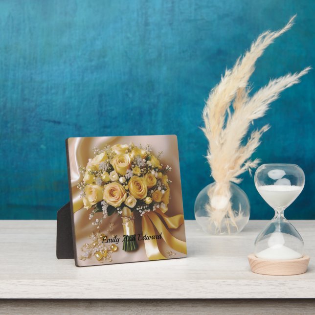 Honey Yellow Roses Wedding Bouquet, Plaque (Insitu)