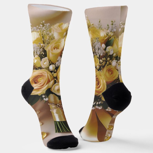 Honey Yellow Roses Wedding Bouquet, Socks (Angled)