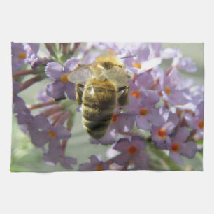 Honeybee and Buddleia Flowers Kitchen Towel