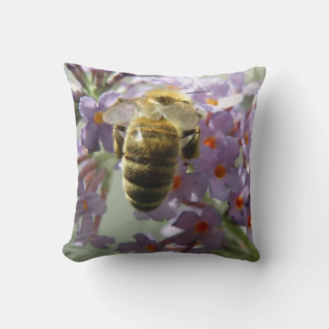 Honeybee and Buddleia Flowers Pillow (Front)