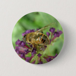 Honeybee and Purple Flowers Button