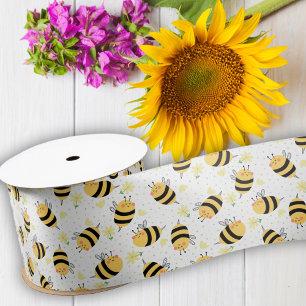 Honeybee and Sunflowers Satin Ribbon