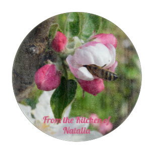 Honeybee & Apple Blossom Glass Cutting Board