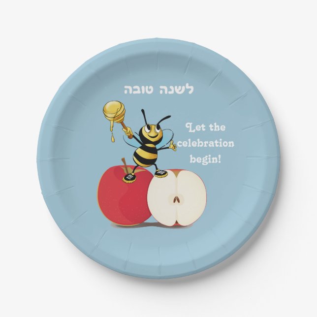 Honeybee Apple Rosh HaShana Paper Plate (Front)