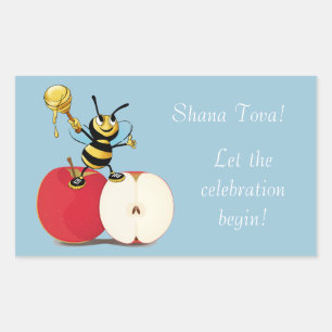 Honeybee Apple Rosh HaShana Rectangular Sticker