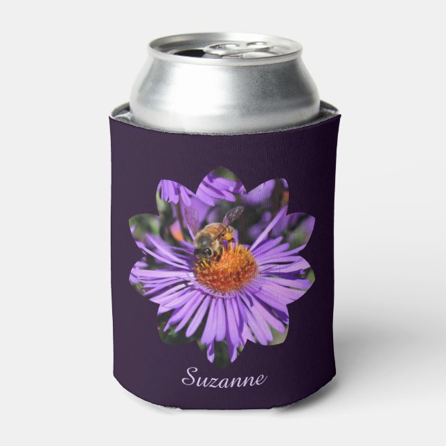 Honeybee Aster Flower Nature Personalised  Can Cooler (Can Front)