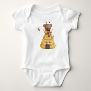 Honeybee Bear Hive Yellow Black Bee Honey Baby Bodysuit