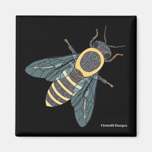 Honeybee (black) - Square Magnet
