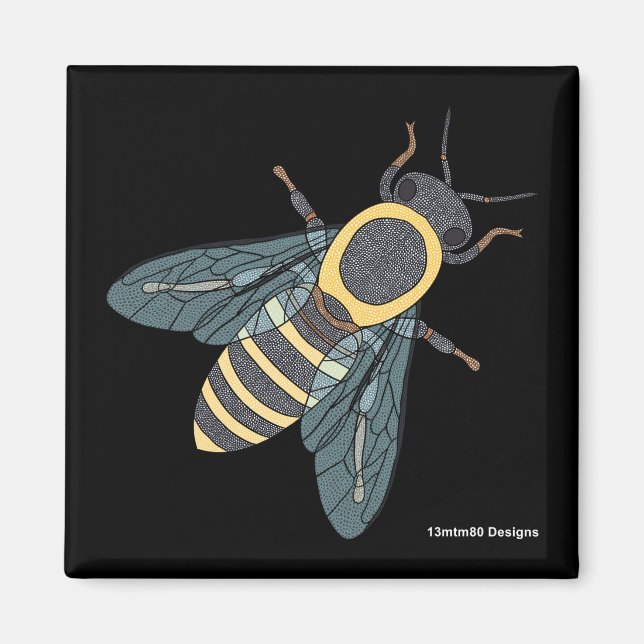 Honeybee (black) - Square Magnet (Front)