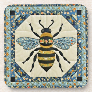 Honeybee Blue Border Quilt Coaster