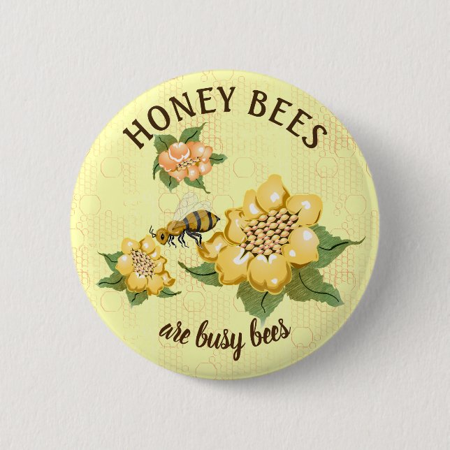Honeybee Busy Bee Honeycomb Flowers 6 Cm Round Badge (Front)