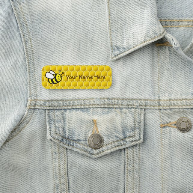 Honeybee Cartoon 3" X 1" Rectangle Name Tag (In Situ)