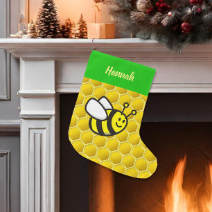 Honeybee Cartoon Large Christmas Stocking