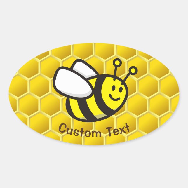 Honeybee Cartoon Oval Sticker (Front)