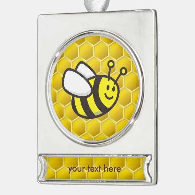 Honeybee Cartoon Silver Plated Banner Ornament (Left)