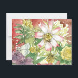 Honeybee Flowers Summer Garden Pollinators Postcard<br><div class="desc">A colourful postcard featuring a pollinator garden with honeybee and moths collecting the nectar of cosmos and other wildflowers among yellow roses hand drawn with pencil and painted with watercolor.</div>