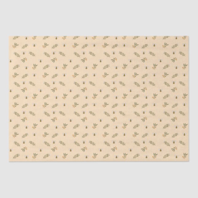 Honeybee Greenery Pastel Almond Tissue Paper (Front)