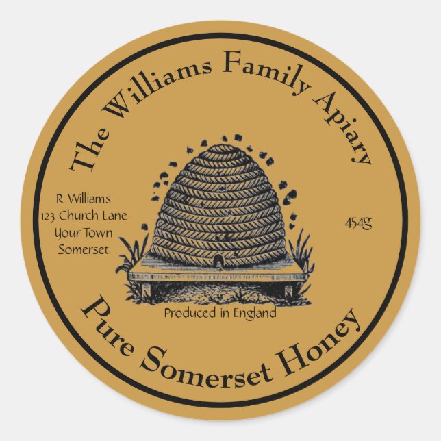 Honeybee Honey Jar Apiary Label |  English Honey (Front)