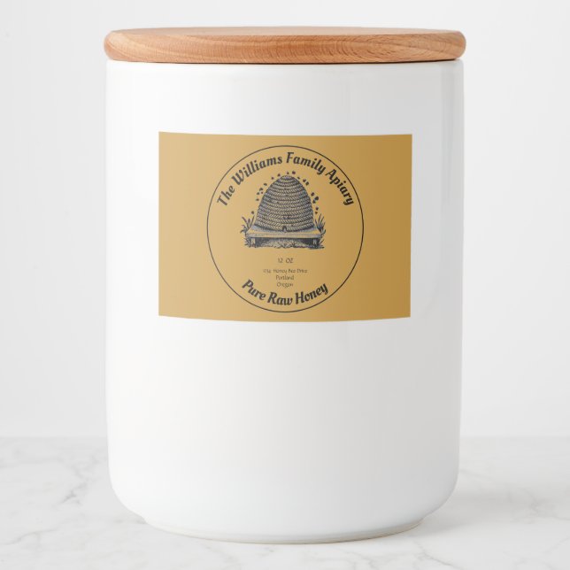 Honeybee Honey Jar Apiary Label | Pure Raw Honey (Front)