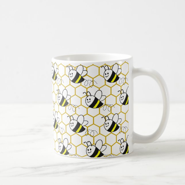 Honeybee Honeycomb Black Yellow White Pattern  Coffee Mug (Right)