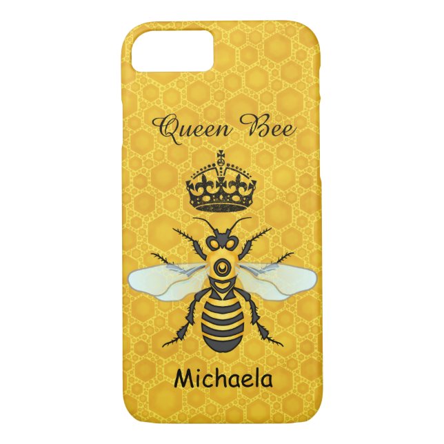 Honeybee Honeycomb Queen Bee Crown Custom Name Case-Mate iPhone Case (Back)