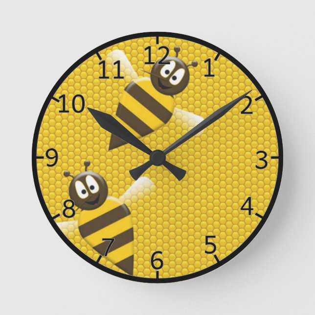 Honeybee in Honeycomb Round Clock (Front)