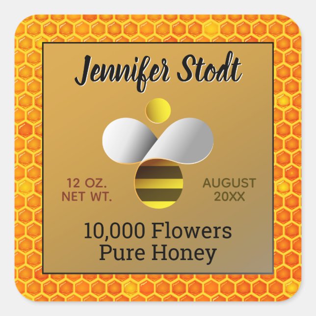 Honeybee Logo Signature Goldenrod Square Sticker (Front)