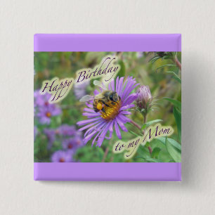 Honeybee on Asters Birthday Coordinating Items 15 Cm Square Badge