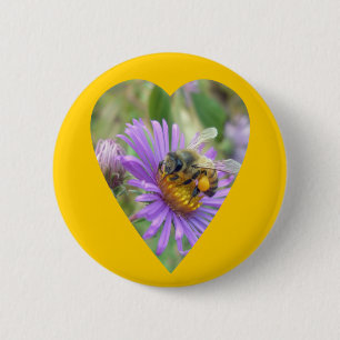 Honeybee on Fall Asters Heart 6 Cm Round Badge