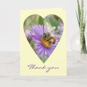 Honeybee on Fall Asters Heart Thank You Card
