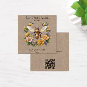 Honeybee on Kraft Paper w QR code Business Cards