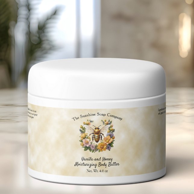 Honeybee on Parchment Cosmetics Jar Label (Creator Uploaded)