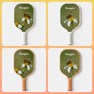 HoneyBee on White Daisy Flower Green Pickleball Paddle