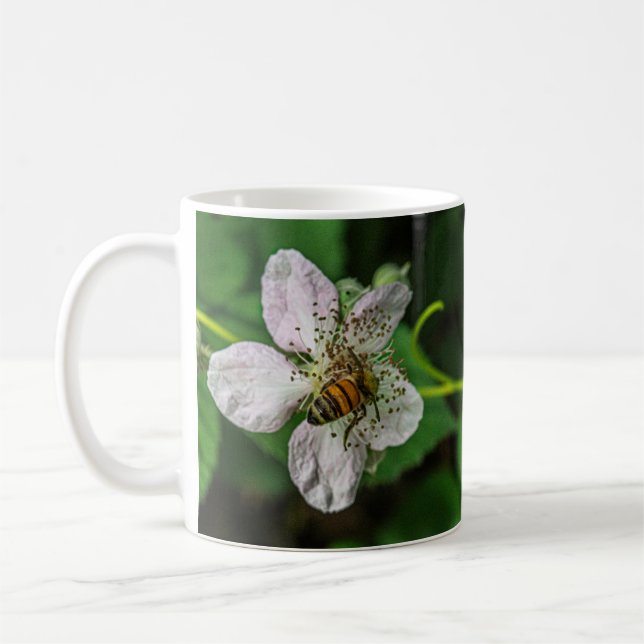 Honeybee Pollinates a Blackberry Flower Mug (Left)