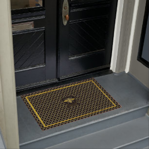 Honeybee Quatrefoil Your Text Doormat