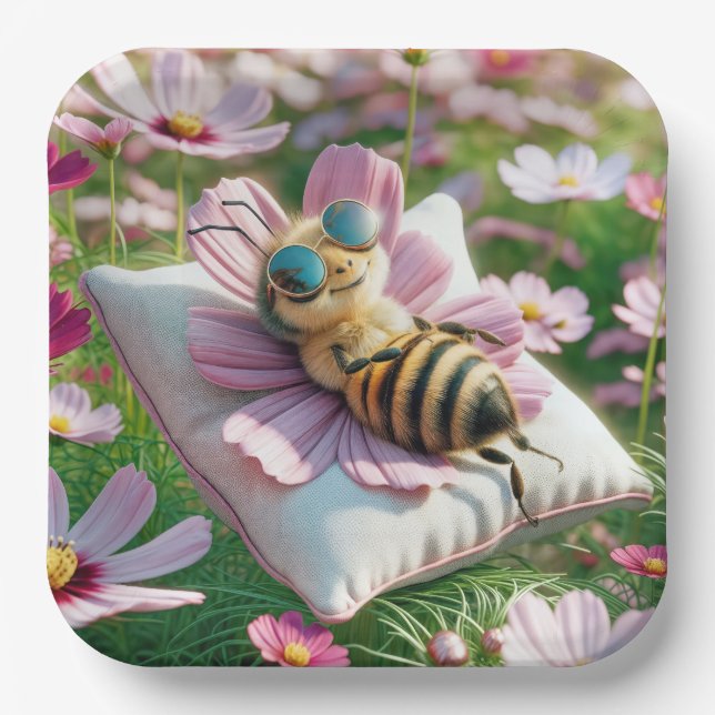 Honeybee Resting On a Pillow Paper Plate (Front)