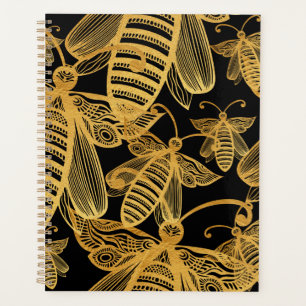 Honeybee Swarm Boho Pattern Elegant Gold/Black Planner