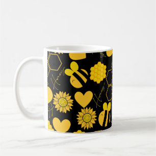 honeybee vintage sunflowers yellow floral coffee mug