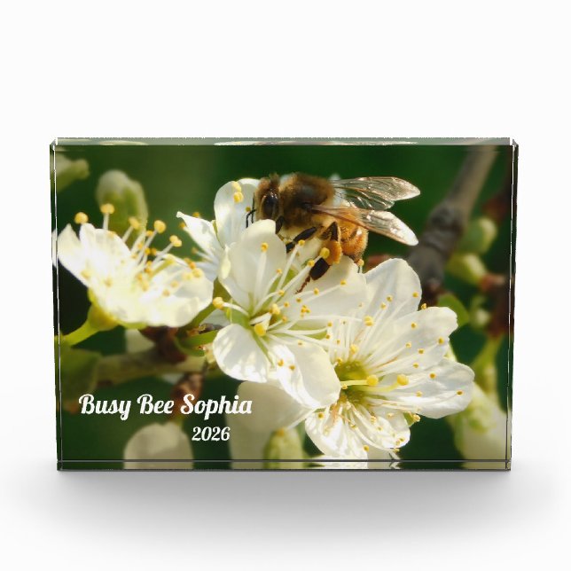 Honeybee & White Plum Macro | Custom Photo Block (Front)
